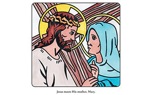 Jesus meets His mother, Mary