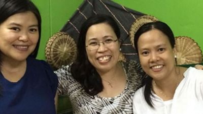 Reina Mosqueda (center) with fellow Lay Missionaries Sherryl Lou Capili (left) and Joan Yap (right) in Taiwan in 2014.