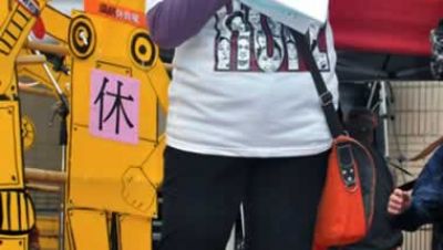 Beth at a migrant rally in Taiwan